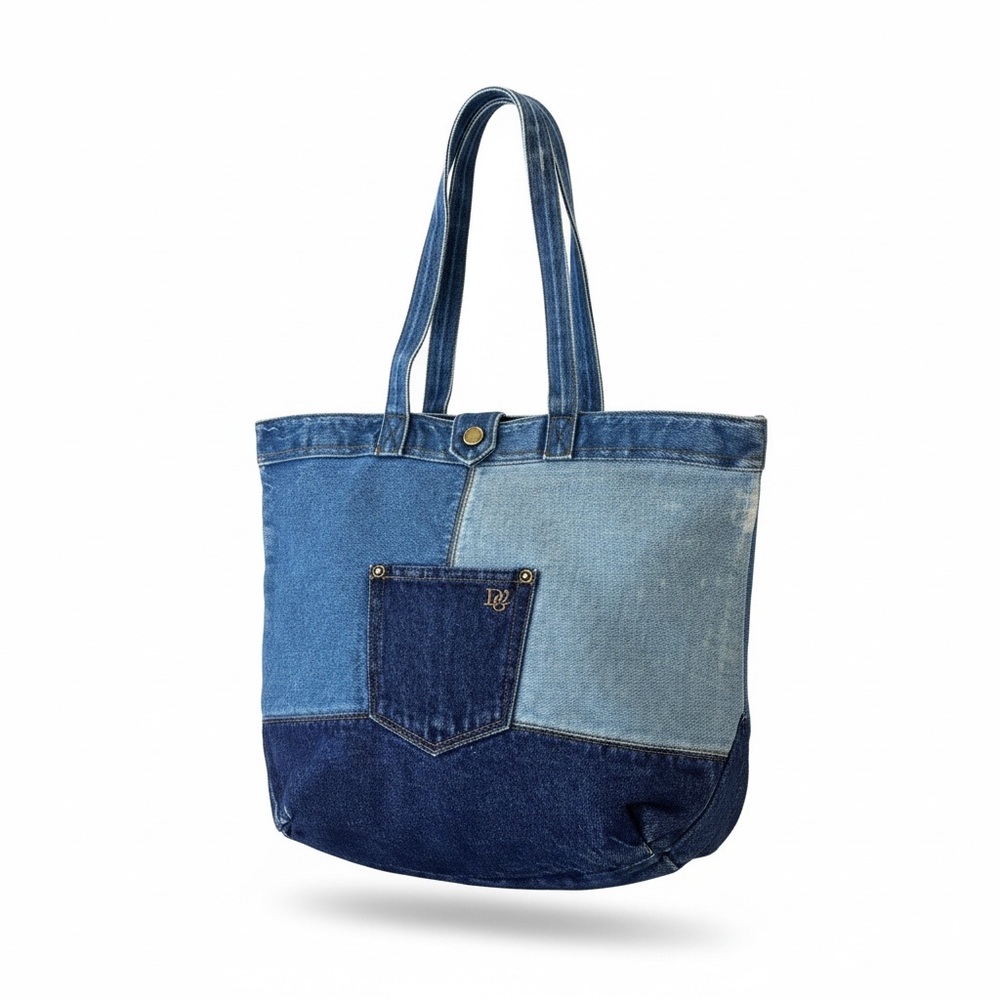 NWT DG2 Diane Gilman Blue Denim Patchwork Tote